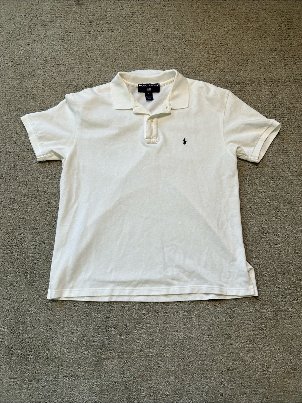 Polo Sport Ralph Lauren Polo Shirt Mens White Short Sleeve Pique Large Vintage